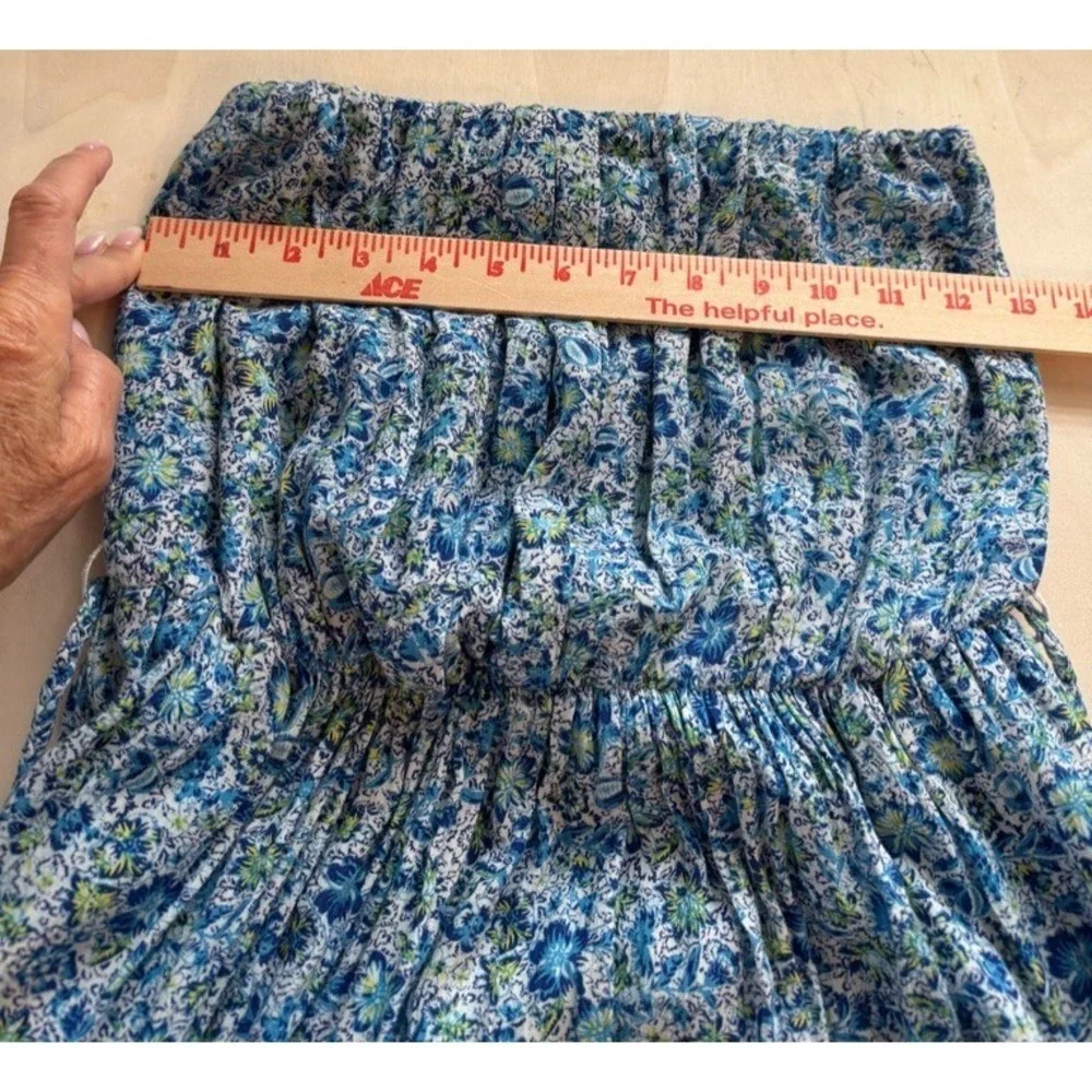 Poupette St Barth Mara Strapless Maxi Dress Blue Floral Print Small resort wear